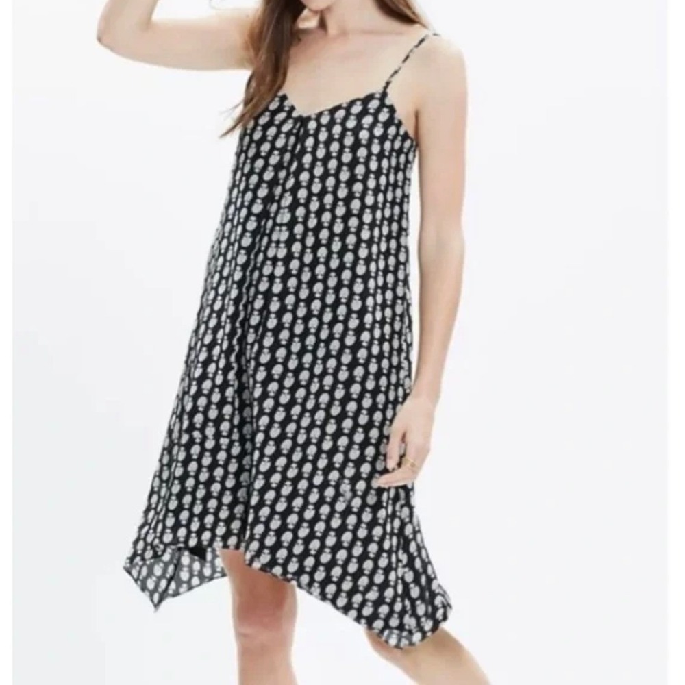 Madewell Women's Black Floral Print 100% Silk Lined Mini Cami Dress - XS